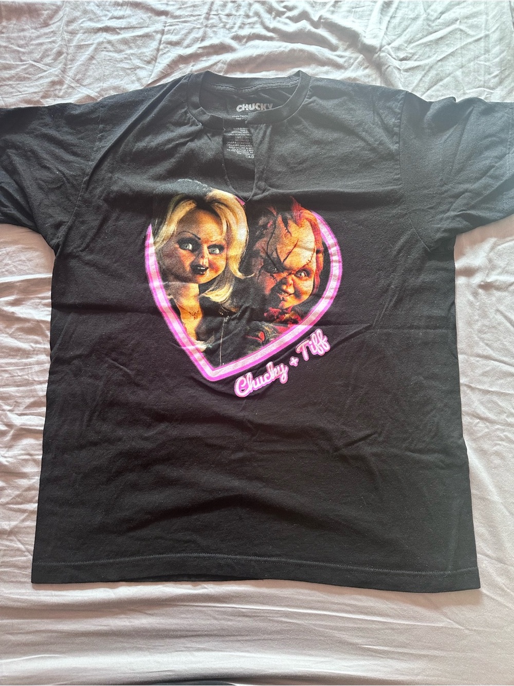 Chucky & Tiff Graphic Kids Tee - Black with Pink Heart Accent